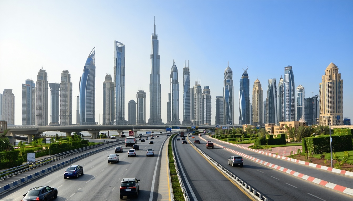 Dubai skyline with efficient traffic flow